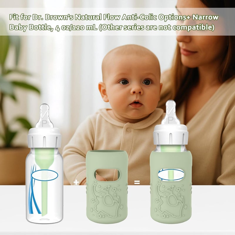 KingKam 4 Pack Silicone Sleeves for Dr. Brown's Glass Baby Bottles, Anti Breakage Baby Bottle Sleeves Holder, Compatible with Dr. Brown's Anti-Colic Options+ Narrow Glass Baby Bottles, 4 oz/120 mL - Image 2